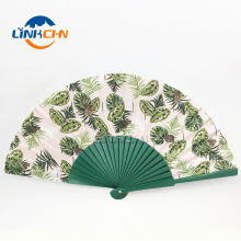 Promotional fabric hand held folding fans with wooden ribs